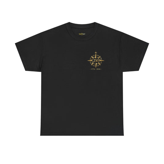 250th Anniversary Commemorative Tee – Gold Compass Rose & Minimal USA Map