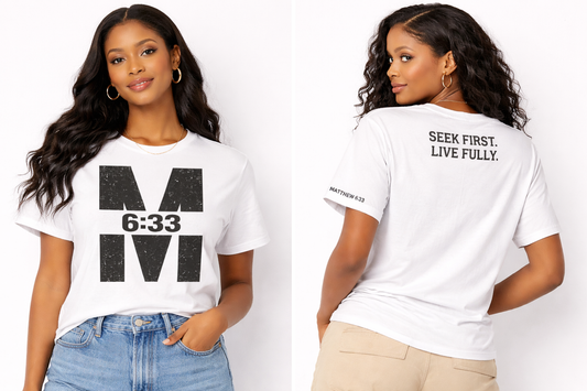 M 6:33 Bible Verse Tee — Seek First the Kingdom | Light Colorways